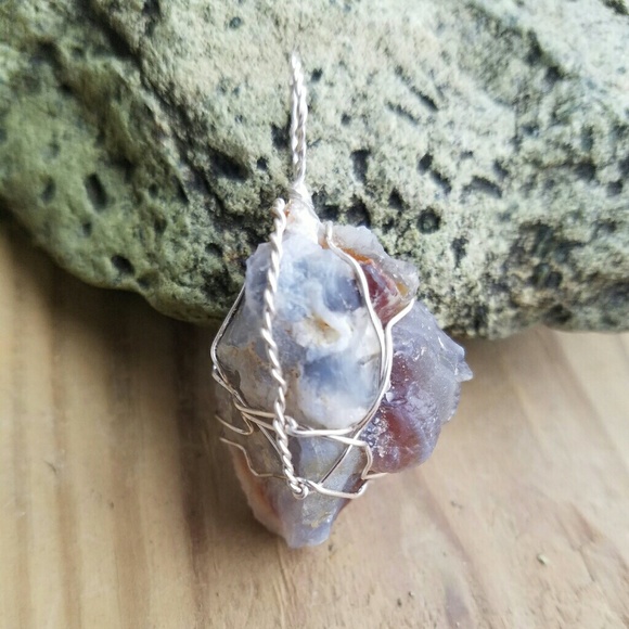 *SOLD*Silver Wire Wrapped Fire Agate Mineral - Picture 1 of 5